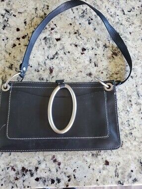 vintage Y2K-era DKNY black leather square envelope shoulder bag